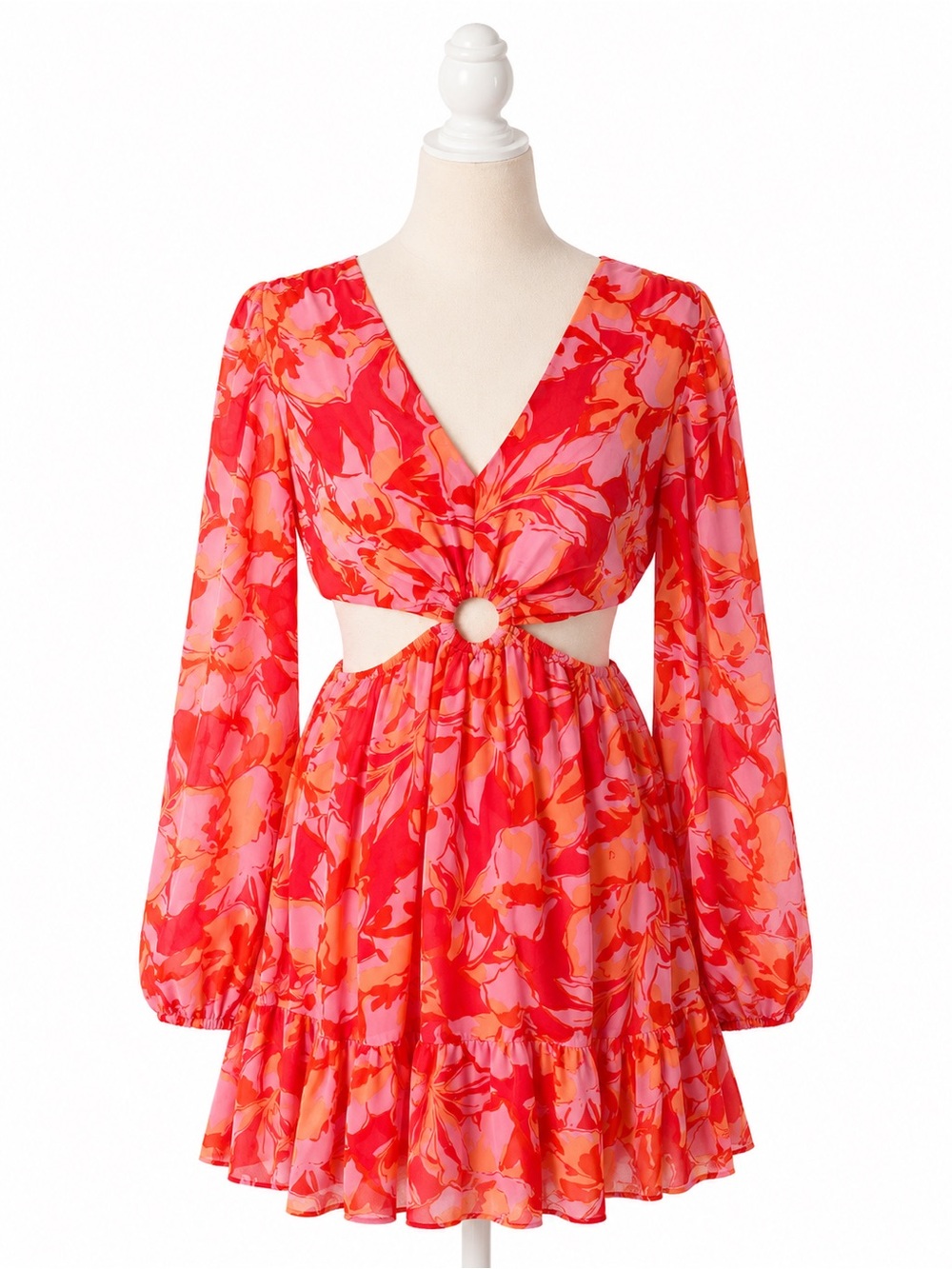 Jessica Simpson Floral Cutout Mini Dress Women’s Med Pink Orange Long Sleeve NWT